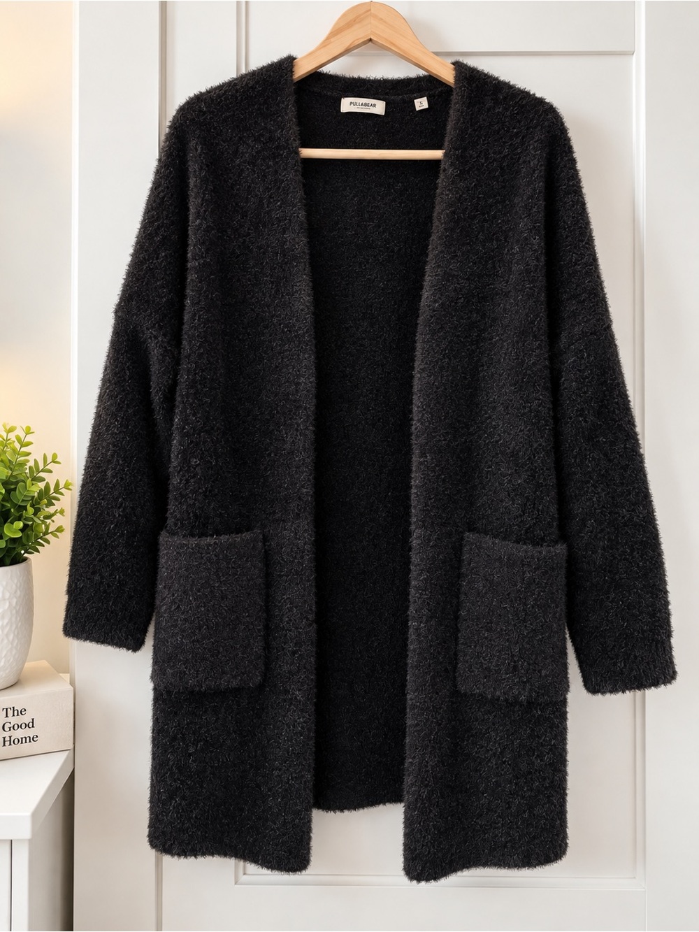 Pull&Bear Black Plush Open-Front Teddy Jacket